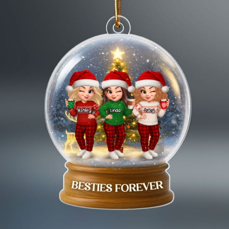 Christmas Besties Sisters In Crystal Snow Globe 3D Effect Personalized Acrylic Ornament