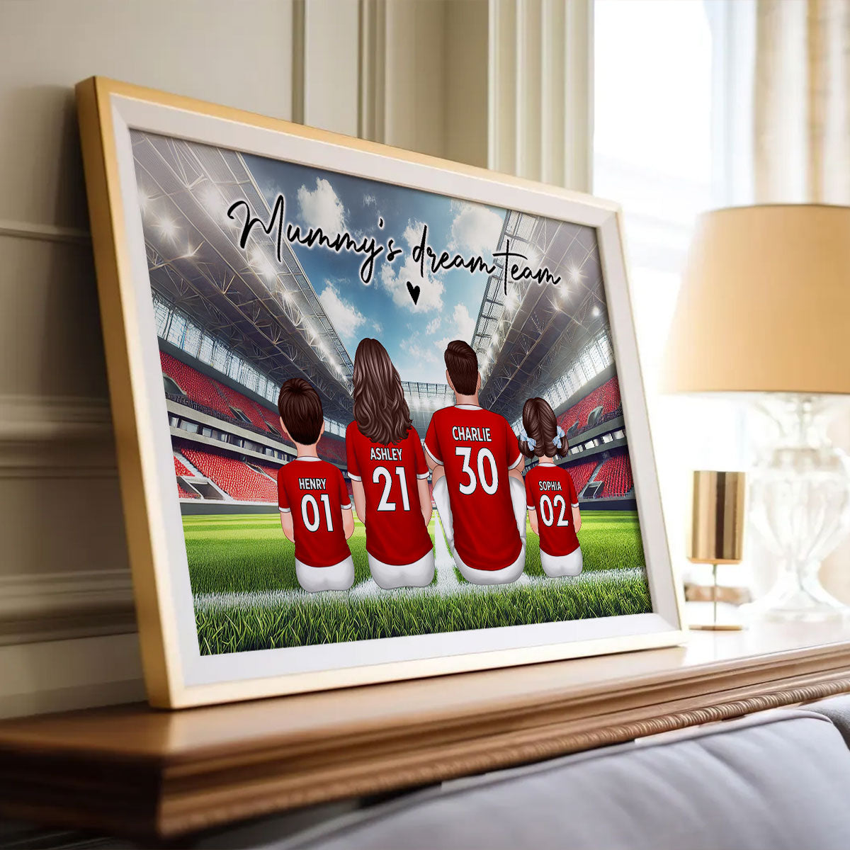 Mummy's Dream Team Football Family Sitting Personalized Poster, Gift for Mum, Wife