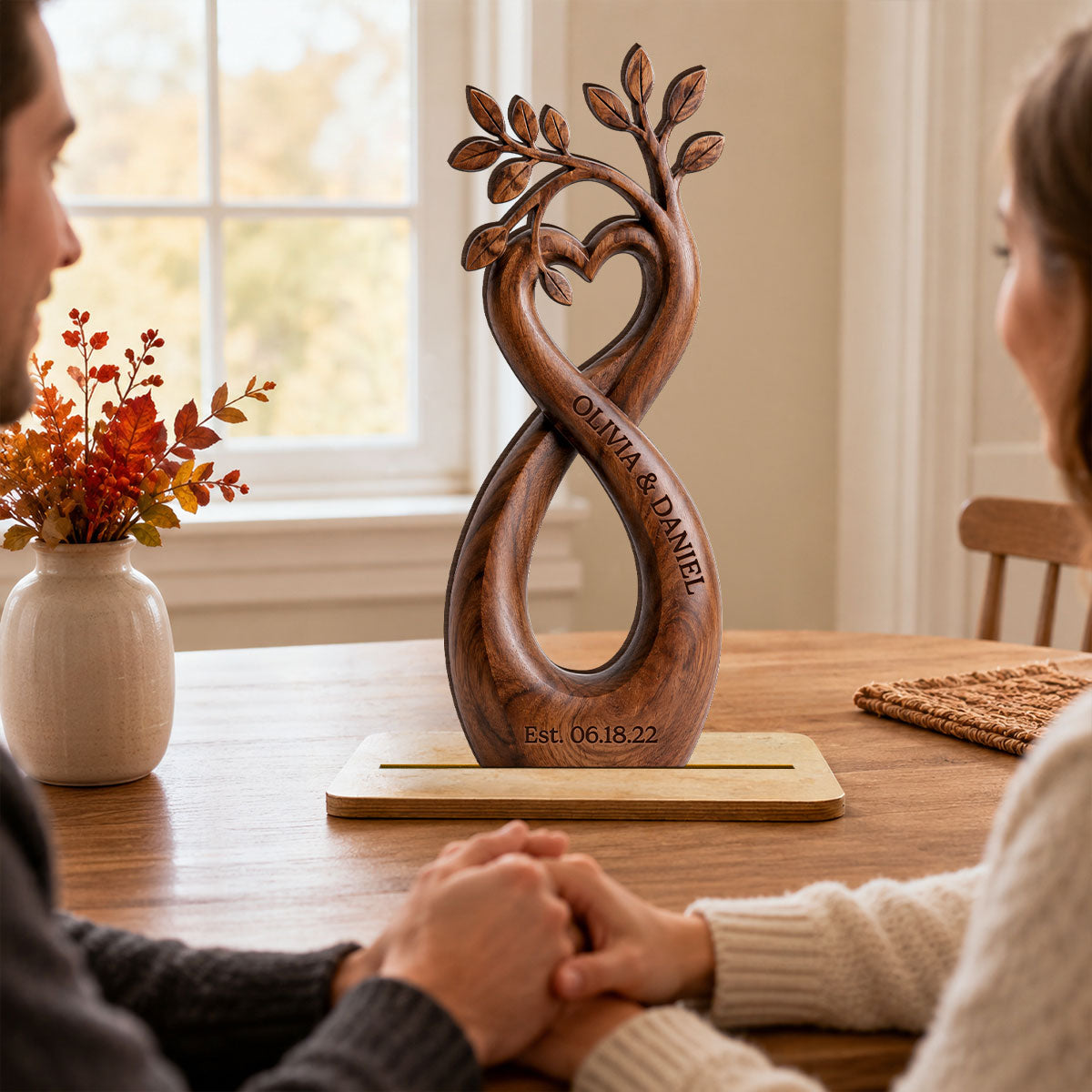Infinity Heart Tree Couple - Personalized 2-Layered Wooden Plaque - Heartfelt Anniversary Gift for Her, Gift for Him