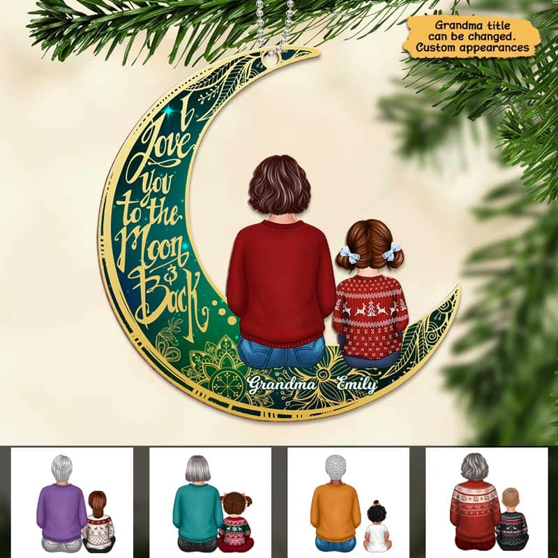 Sky Moon Grandma Grandkids Personalized Christmas Wooden Ornament