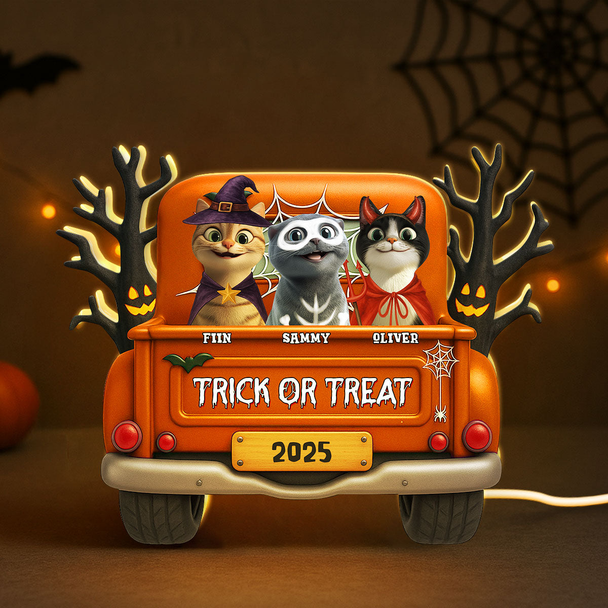 Halloween Cats On Truck Personalized Light Box, Halloween Decoration