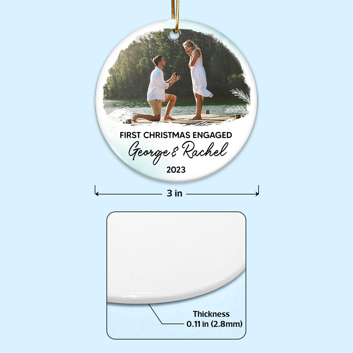 Our First Christmas Engaged Ornament, Custom Photo Ornament Calendar Christmas Gift for Couple, Engagement Gifts Personalized 2-Sided Circle Ornament