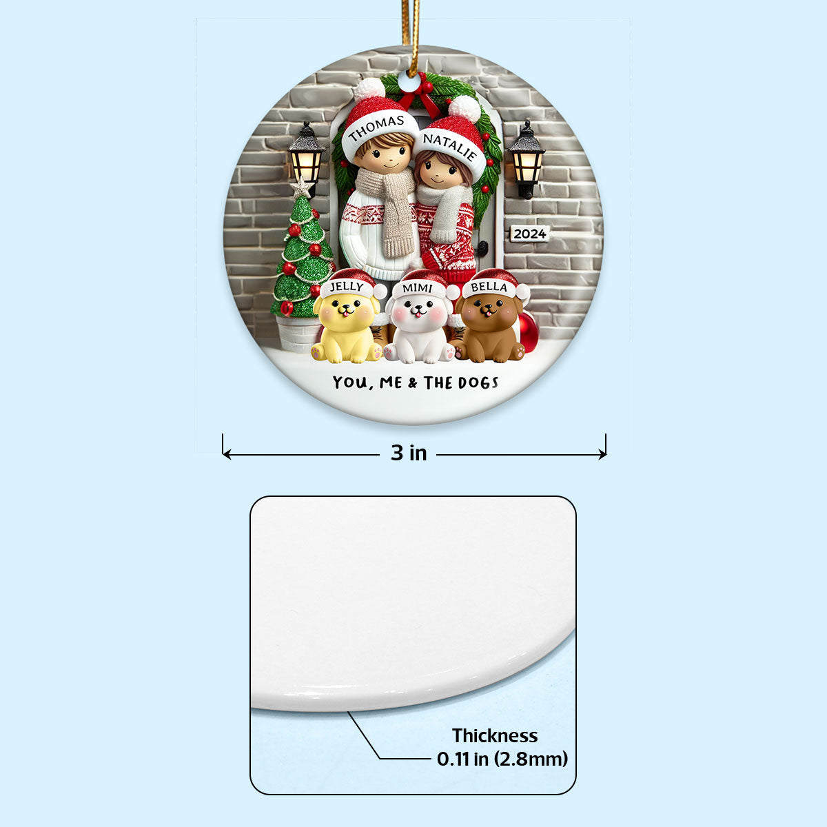 Farmhouse Couple Personalized Christmas Ceramic Ornament with Optional Pet Dog Cat, Christmas Gift for Him, Gift for Her
