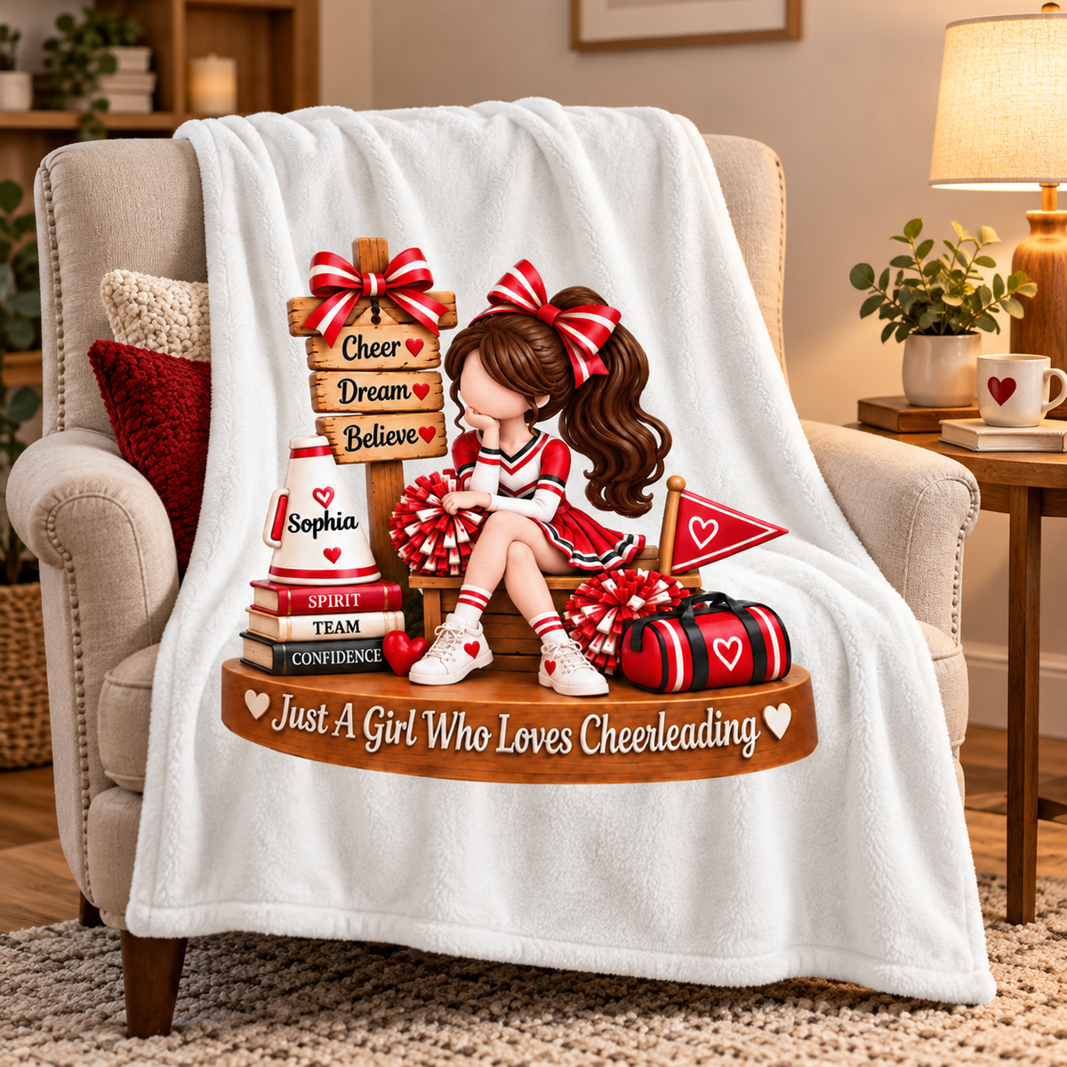 Just a Girl Who Loves Cheerleading - Personalized Fleece Blanket - Christmas Gift for Daughter, Granddaughter
