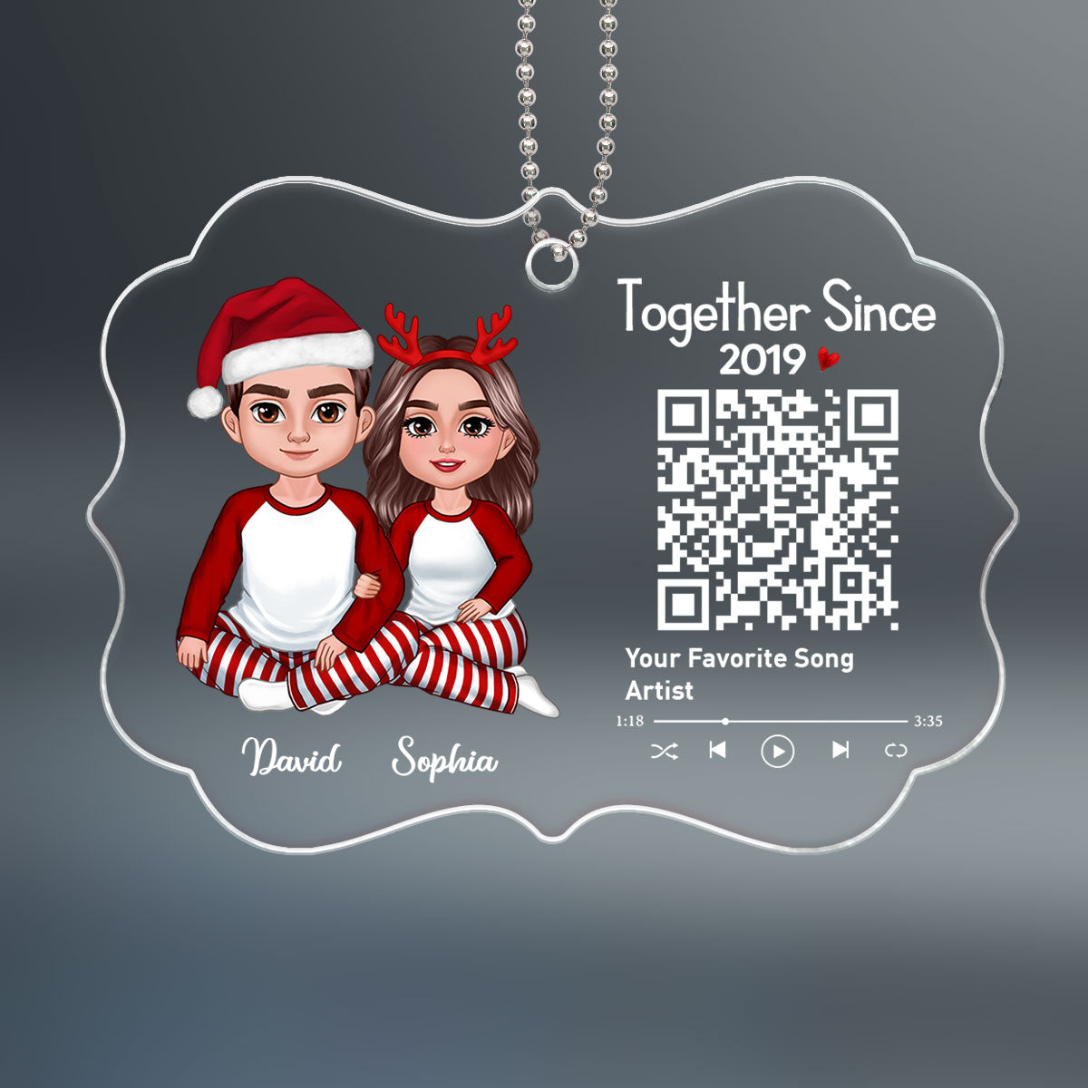 Couple Sitting Together Favorite Song QR Code Personalized Acrylic Ornament