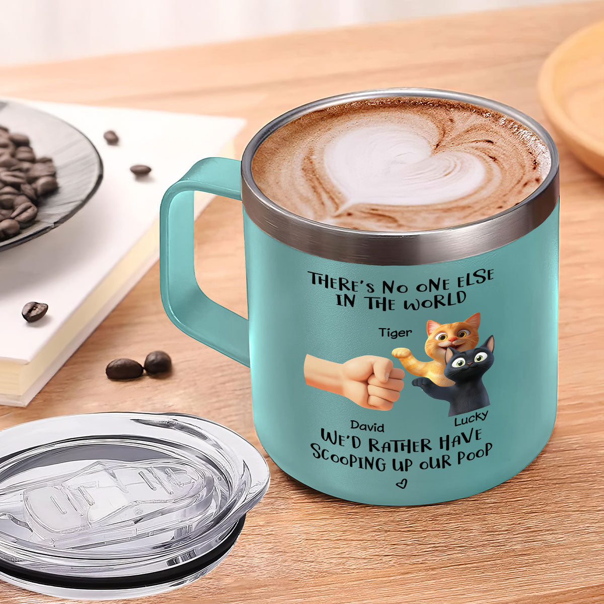There's No One Else I'd Father Scooping Up My Poop Cat Dad, Personalized Stainless Steel Tumbler With Handle
