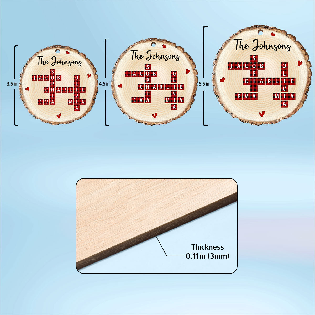 Family Unique Crossword Art Puzzle Checkered Pattern Personalized Wooden Ornament