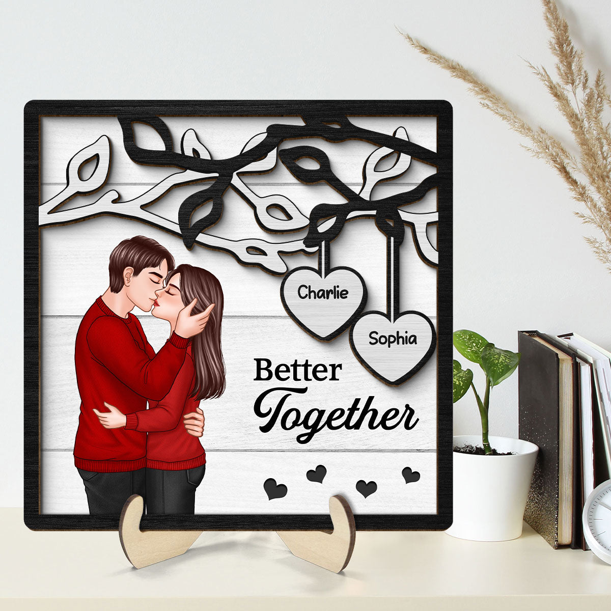 Romantic Couple Kissing Under Tree Personalized 2-Layer Wooden Plaque, Valentine‘s Day Gift For Him, For Her