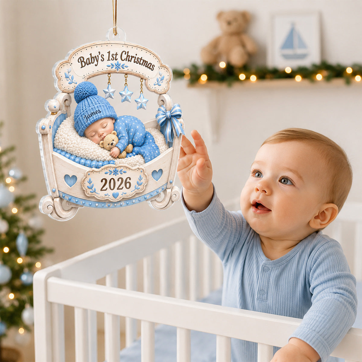 Baby’s First Christmas Sleeping Baby Crib 2D Flat – Personalized Acrylic Ornament – Christmas Keepsake for Newborn