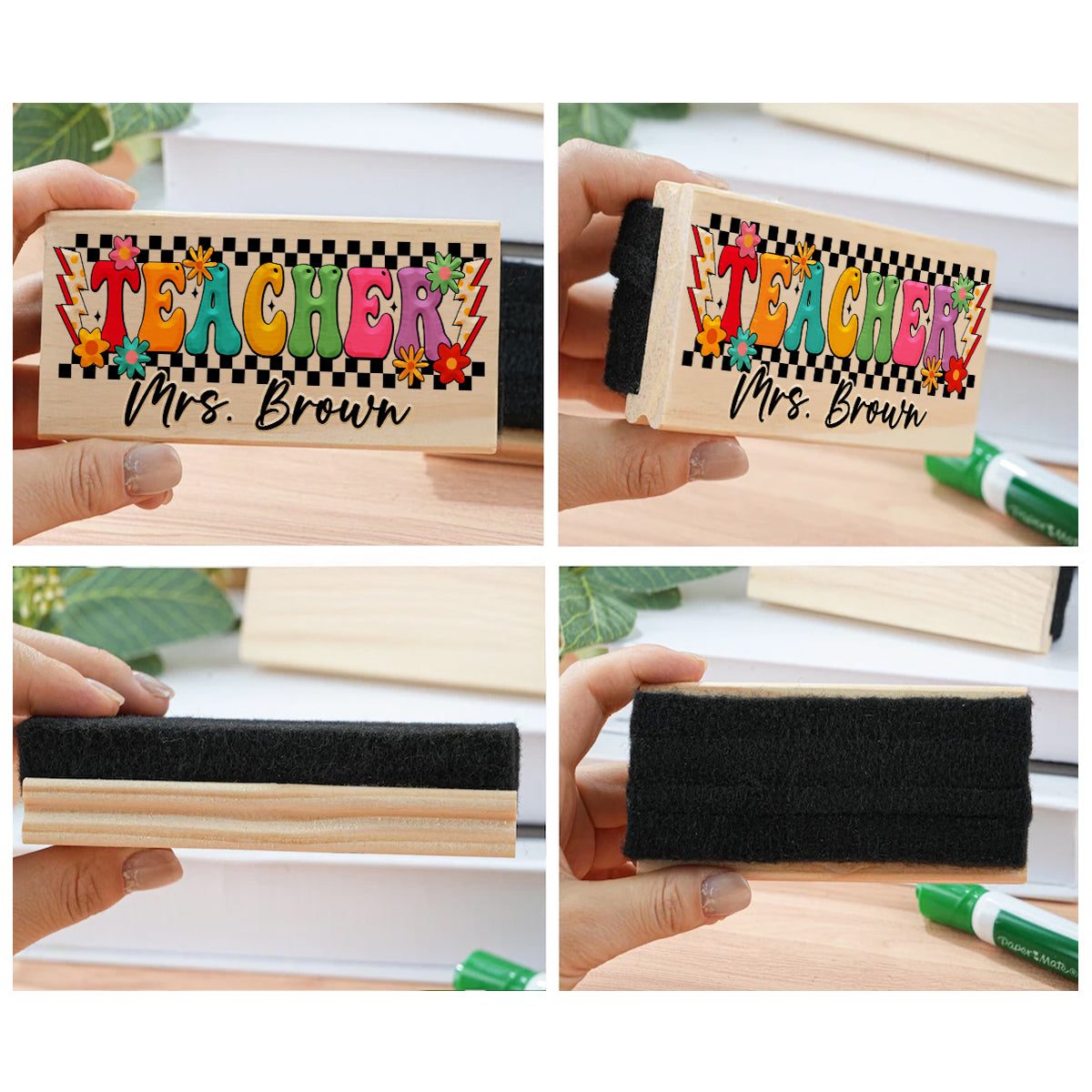 Personalized Teacher Whiteboard Eraser, Custom Teacher Appreciation Gifts, Chalkboard Eraser with Marker, Preschool Teacher Name gifts