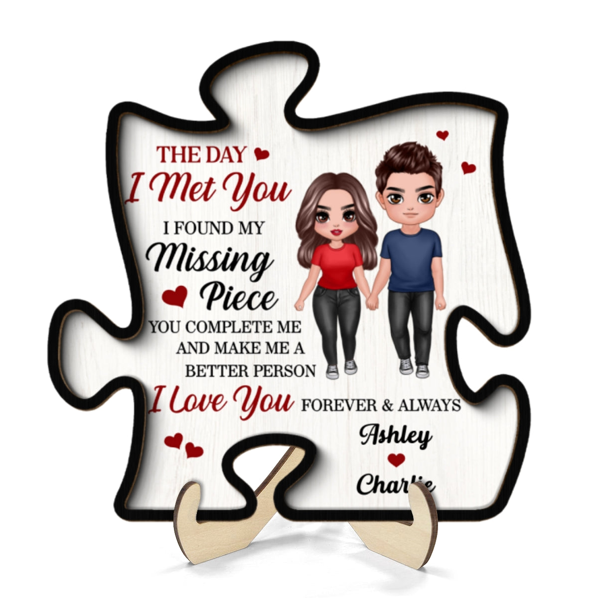 Doll Couple Found My Missing Piece Valentine‘s Day Anniversary Gift For Him For Her Personalized 2-Layer Wooden Plaque