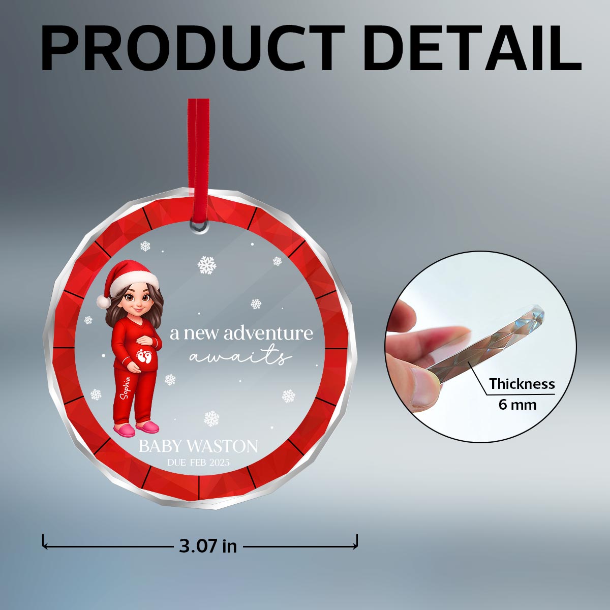 Christmas Pregnant Mom Baby Bump Pregnancy Expecting Baby Arriving - Personalized Glass Ornament