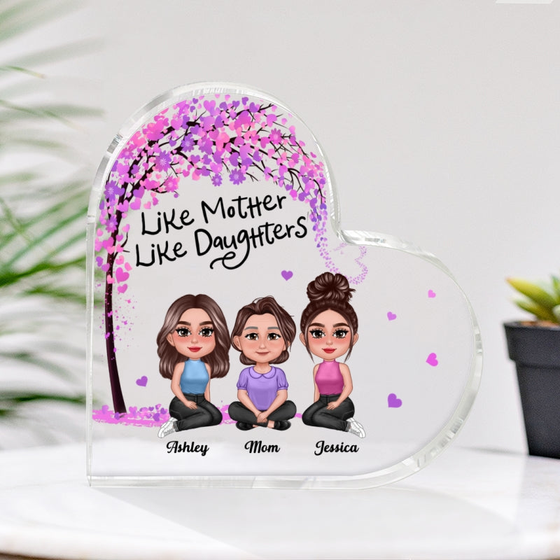 Pretty Doll Mother Daughters Under Pink Purple Tree Personalized Heart Acrylic Plaque