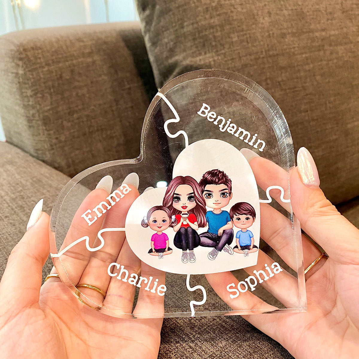 Together We Make A Family Puzzle Heart Personalized Acrylic Heart Plaque