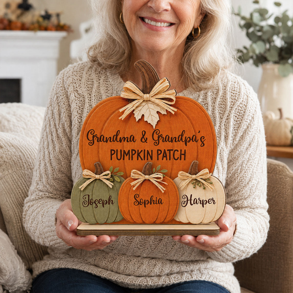 Grandma & Grandpa's Pumpkin 2D Flat Printed - Personalized 2-Layered Wooden Plaque - Fall Season Decor For Grandparents
