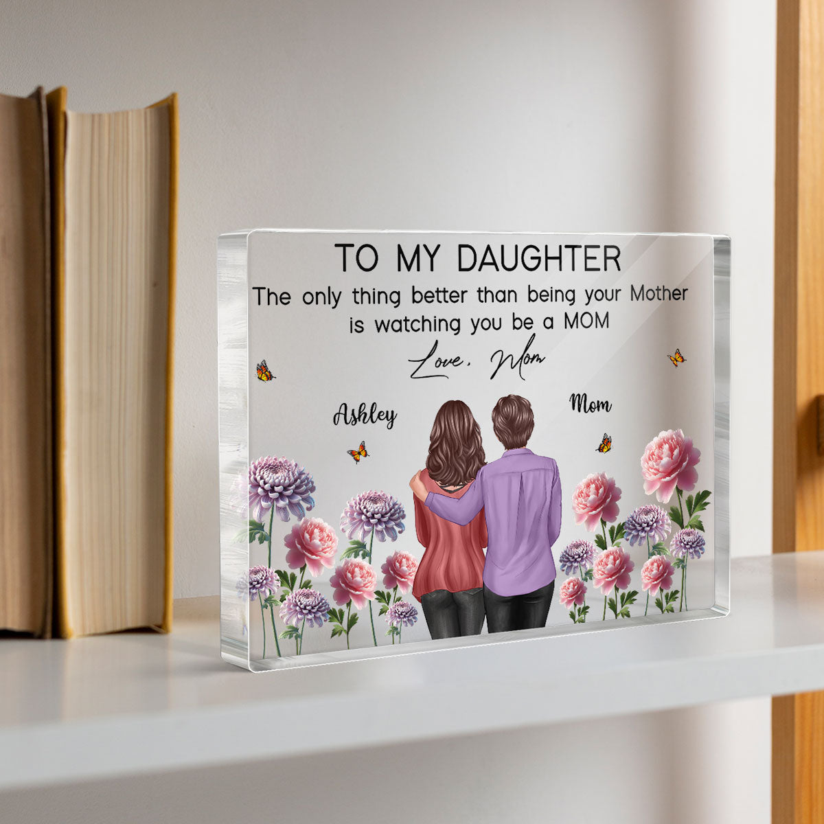 To My Daughter From Mom Happy Mother's Day Birth Flower - Personalized Acrylic Block Plaque - Heartfelt Gift For Daughter