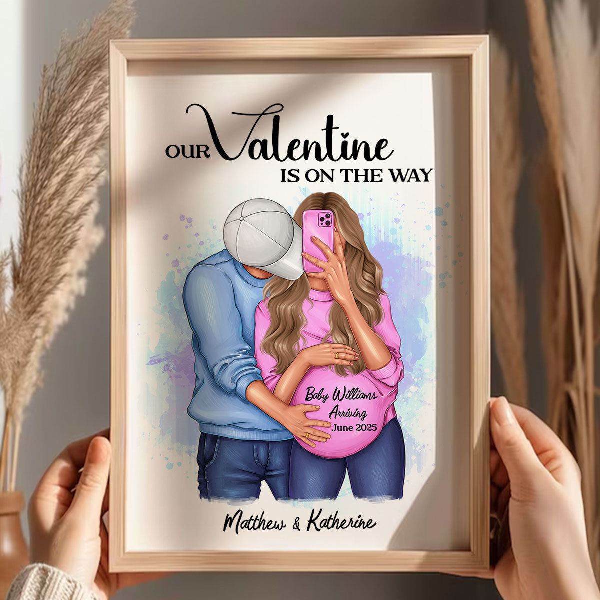 Hugging Couple, Expecting Parents, Pregnancy Couple Personalized Poster,  Gift, Pregnancy Announcement