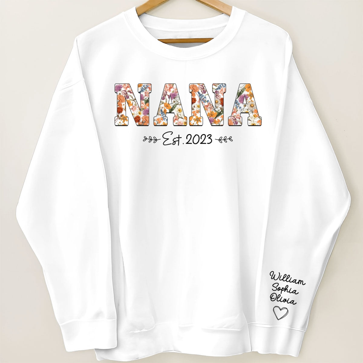 Vintage Flowers Grandma Est With Grandkids Names Personalized Sleeve Printed Shirt