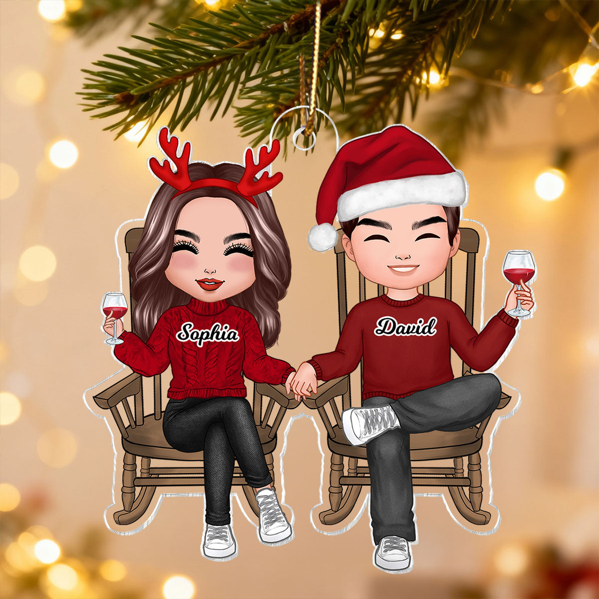 Eternal Love Couple Sitting Together - Personalized Acrylic Ornament - Heartwarming Christmas Gift for Couple, For Him, For Her