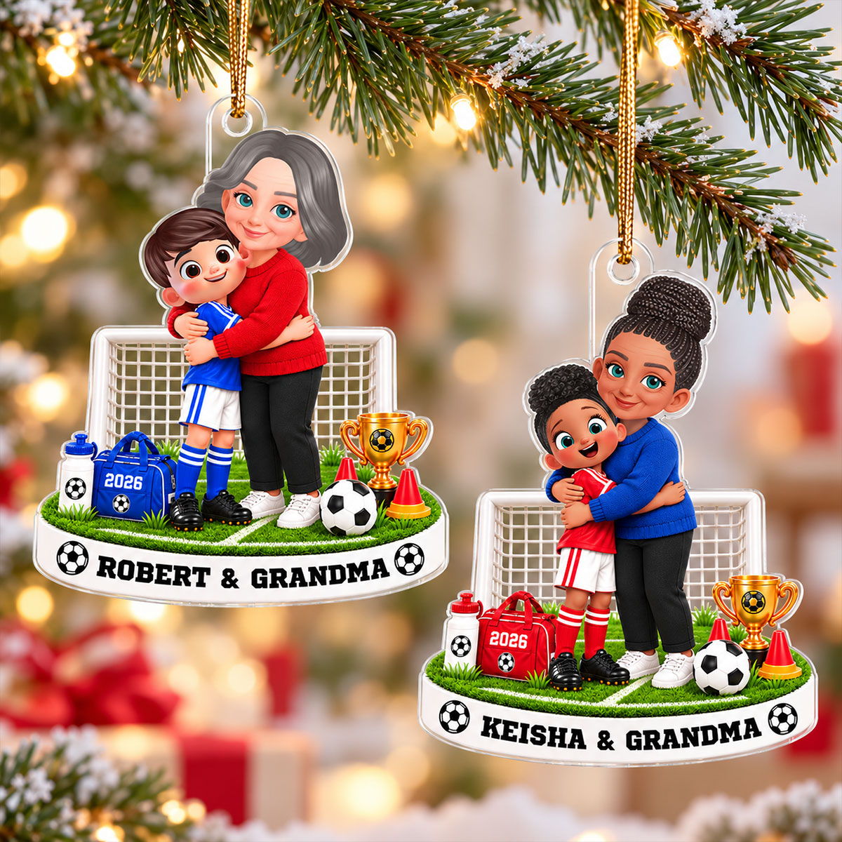 Grandma Will Always Be Your Biggest Fan Soccer Kid Boy Girl Custom Name & Color - Personalized Acrylic Ornament - Christmas Gift For Soccer Players, Grandson, Son, Granddaughter, Daughter