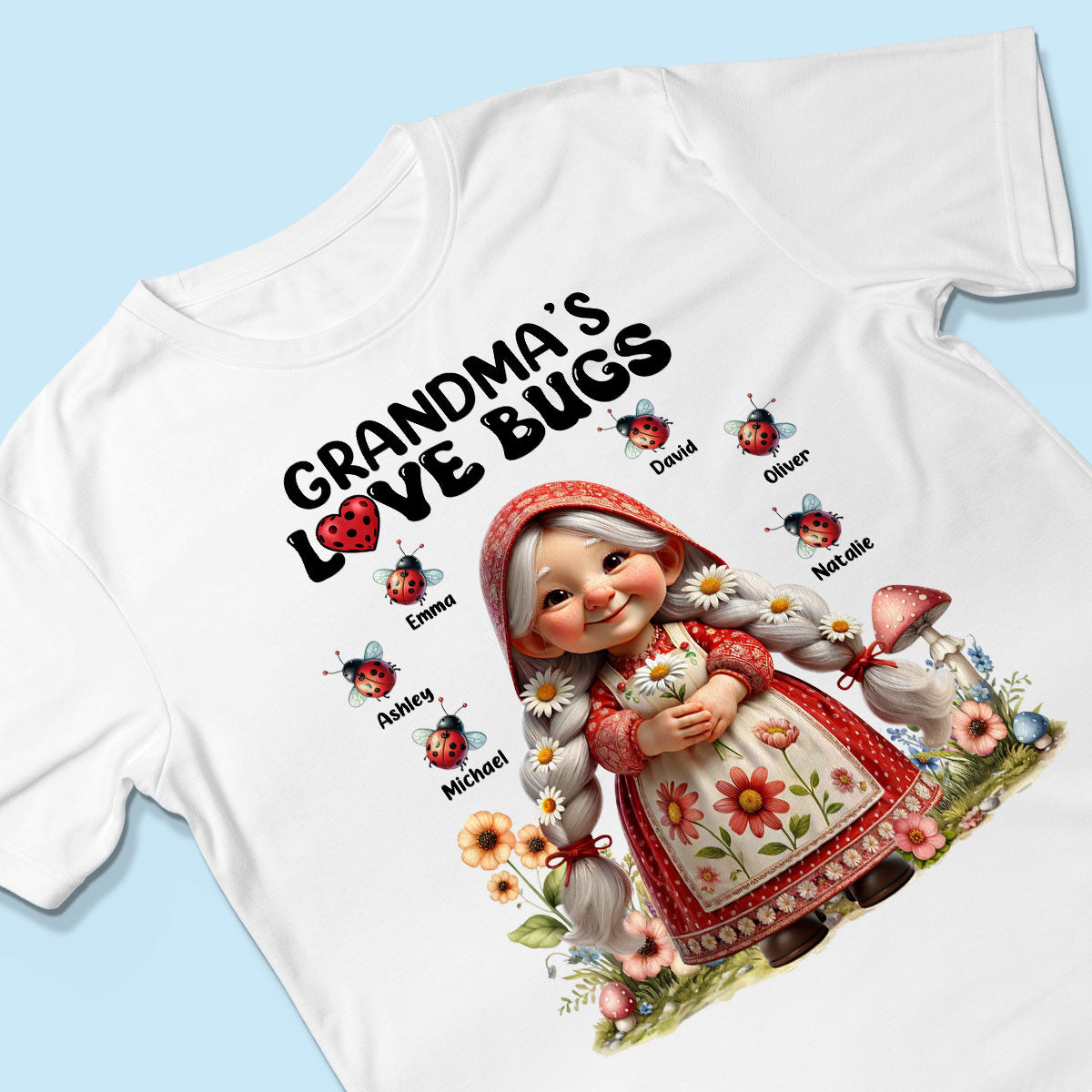 Gnome Grandma Love Bugs Personalized Shirt, Gift For Grandma