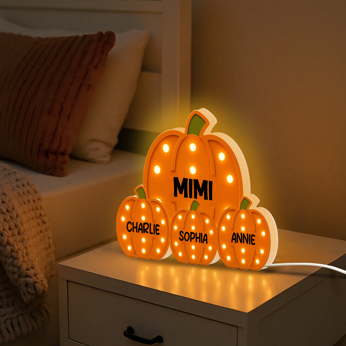 3D Effect Grandma Little Pumpkins Marquee Pattern Effect Flat - Personalized Light Box