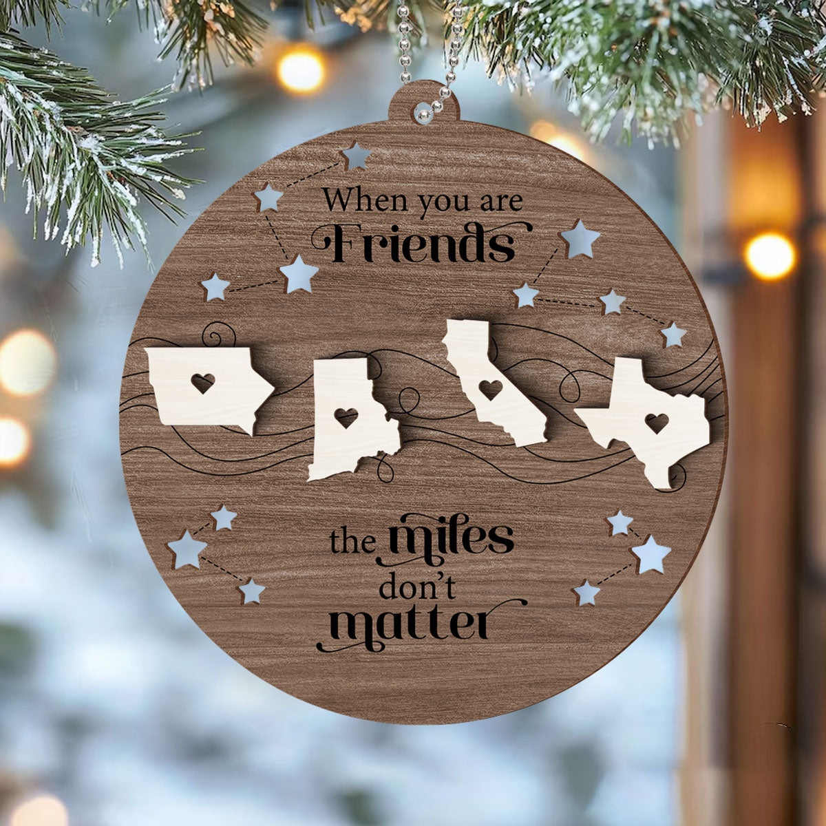 Custom Long Distance 2-Layer Wooden Ornament, Heartfelt Christmas Gift for Family, Friends, Sisters, Besties