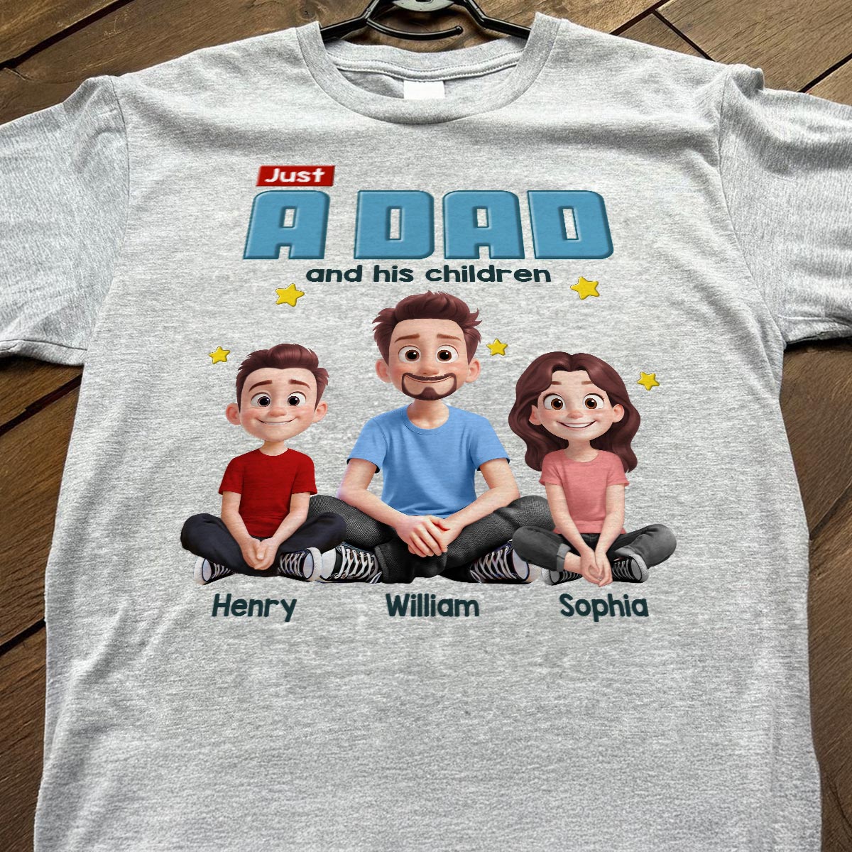 Just A Dad And His Kids Cartoon Funny Style Personalized Shirt, Gift For Dad