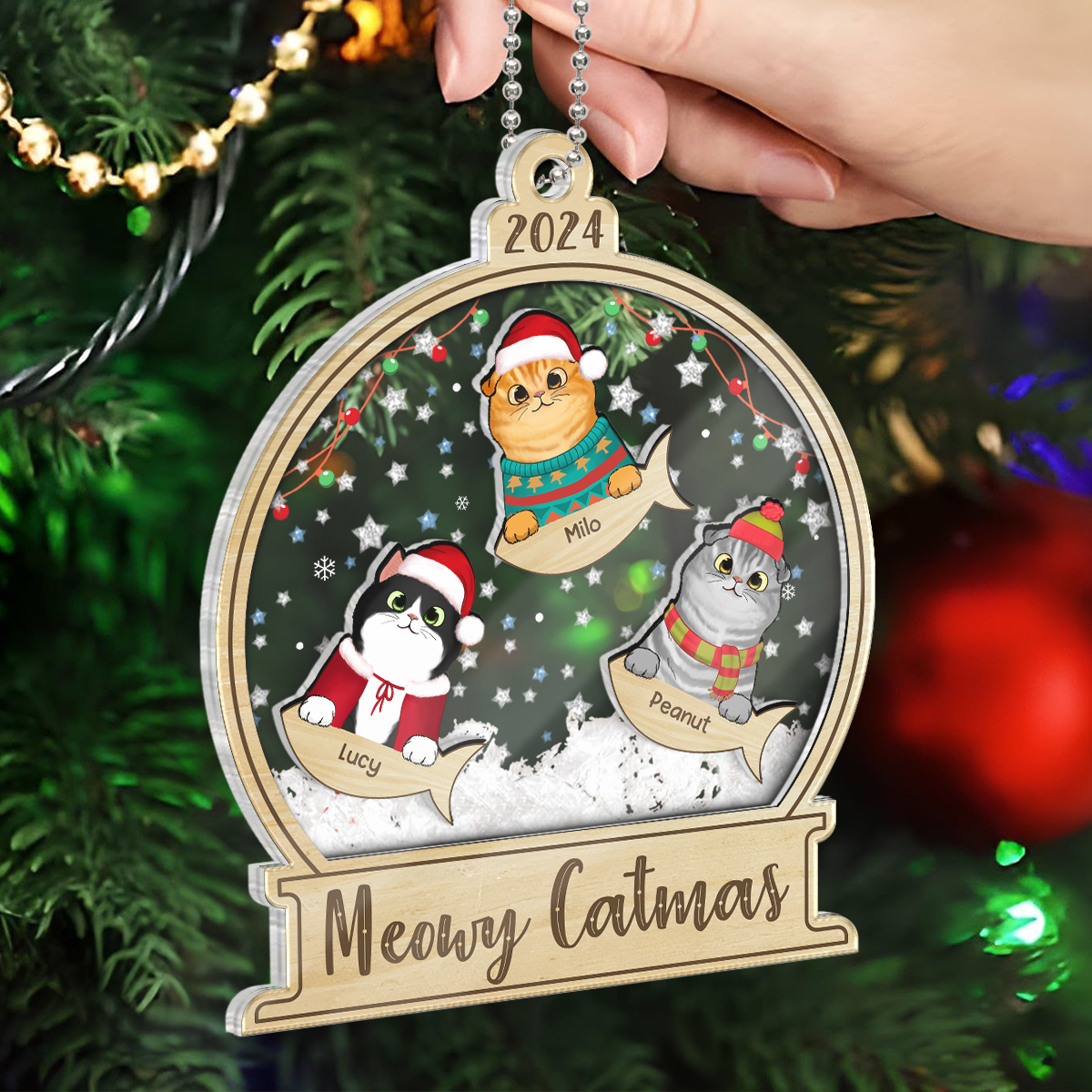 Meowy Catmas Personalized Shaker Ornament, Christmas Gift For Cat Lovers