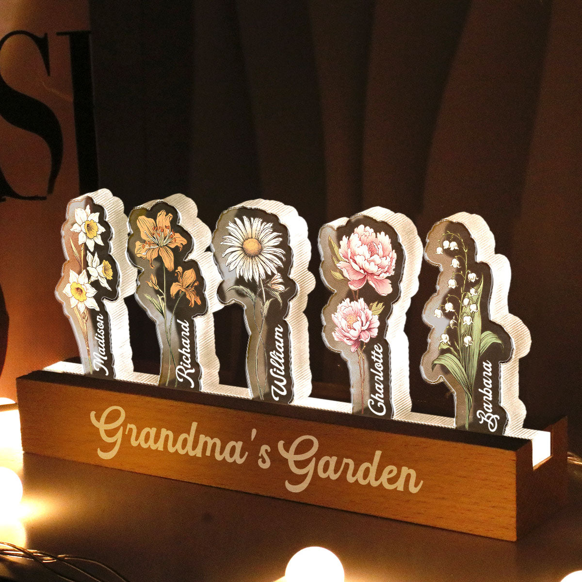 Customized Birth Month Flower 3D LED Night Light, Grandma Garden With Kids Name Gifts, Gift From Grandkids, Nana Gifts
