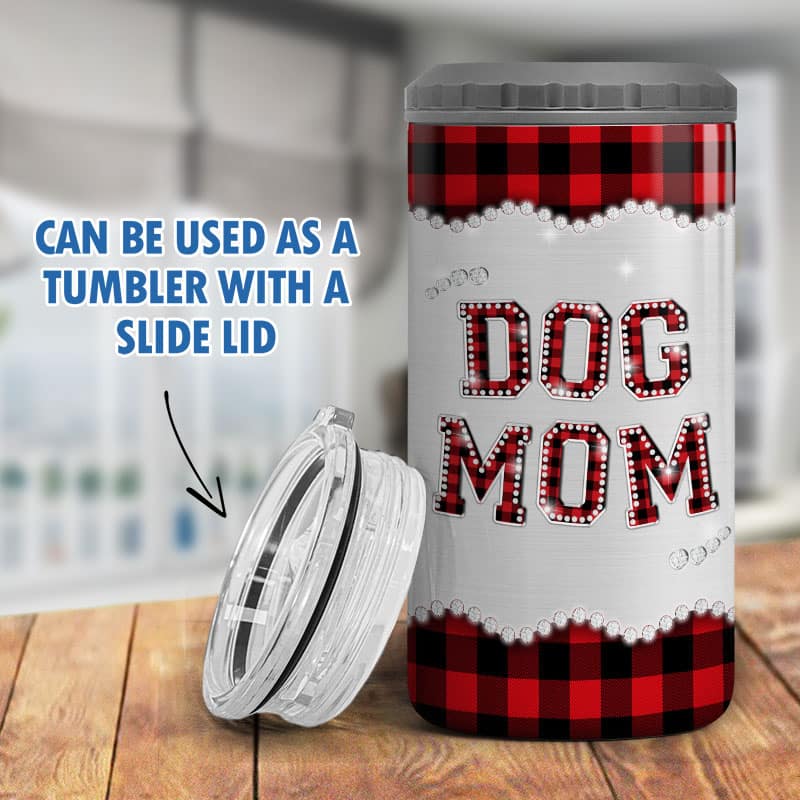 Dog Mom Checkered Metal Pattern Personalized 4 In 1 Can Cooler