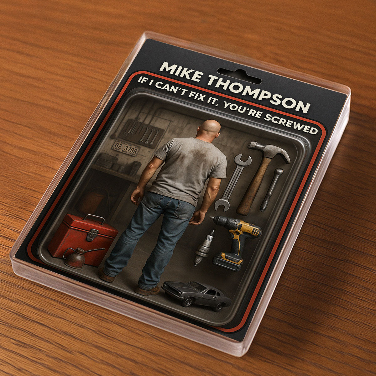 Garage DIY Mechanic Dad Grandpa Man Realistic Figure Style Personalized Acrylic Block Plaque