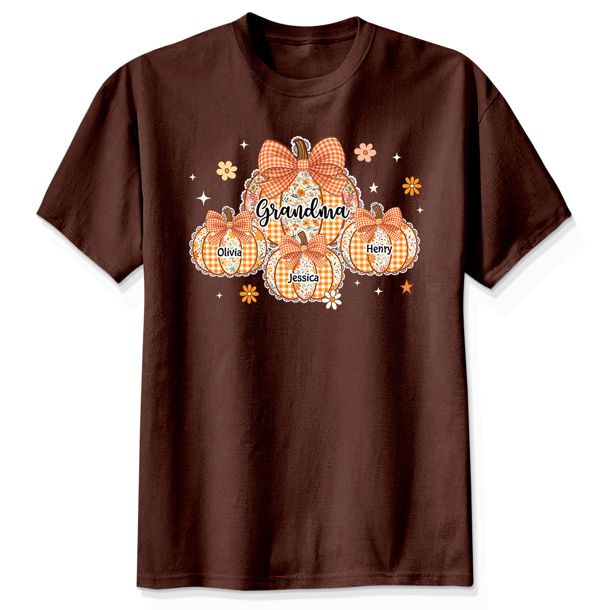 Lace Pattern Grandma Custom Pumpkins With Kids Names - Personalized Shirt - Gift For Grandmas, Fall Vibe Cozy Shirt