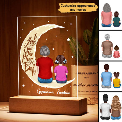 Grandma & Grandkid On Moon Back View Personalized Plaque With LED Night Light - Gift For Grandmas - Gift For Grandchildren