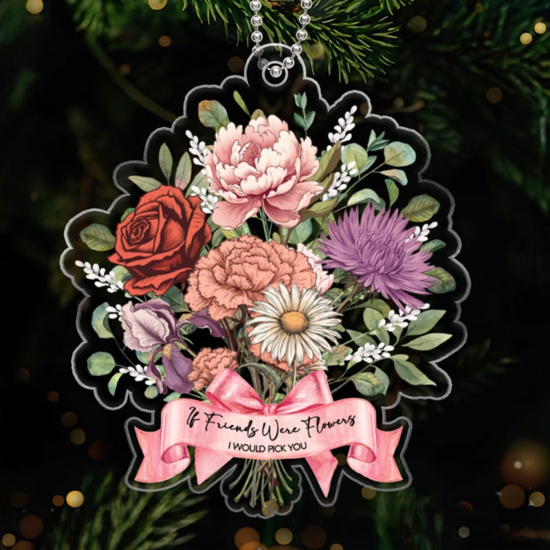 Birth Month Flower Bouquet Family Besties Personalized Acrylic Ornament, Christmas Decor