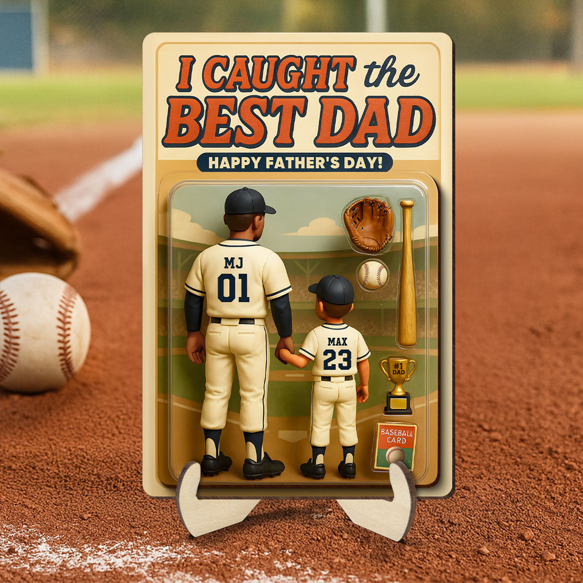 We Caught the Best Dad Baseball Custom Figure Personalized 2-Layered Wooden Plaque, Father's Day Gift for Dads