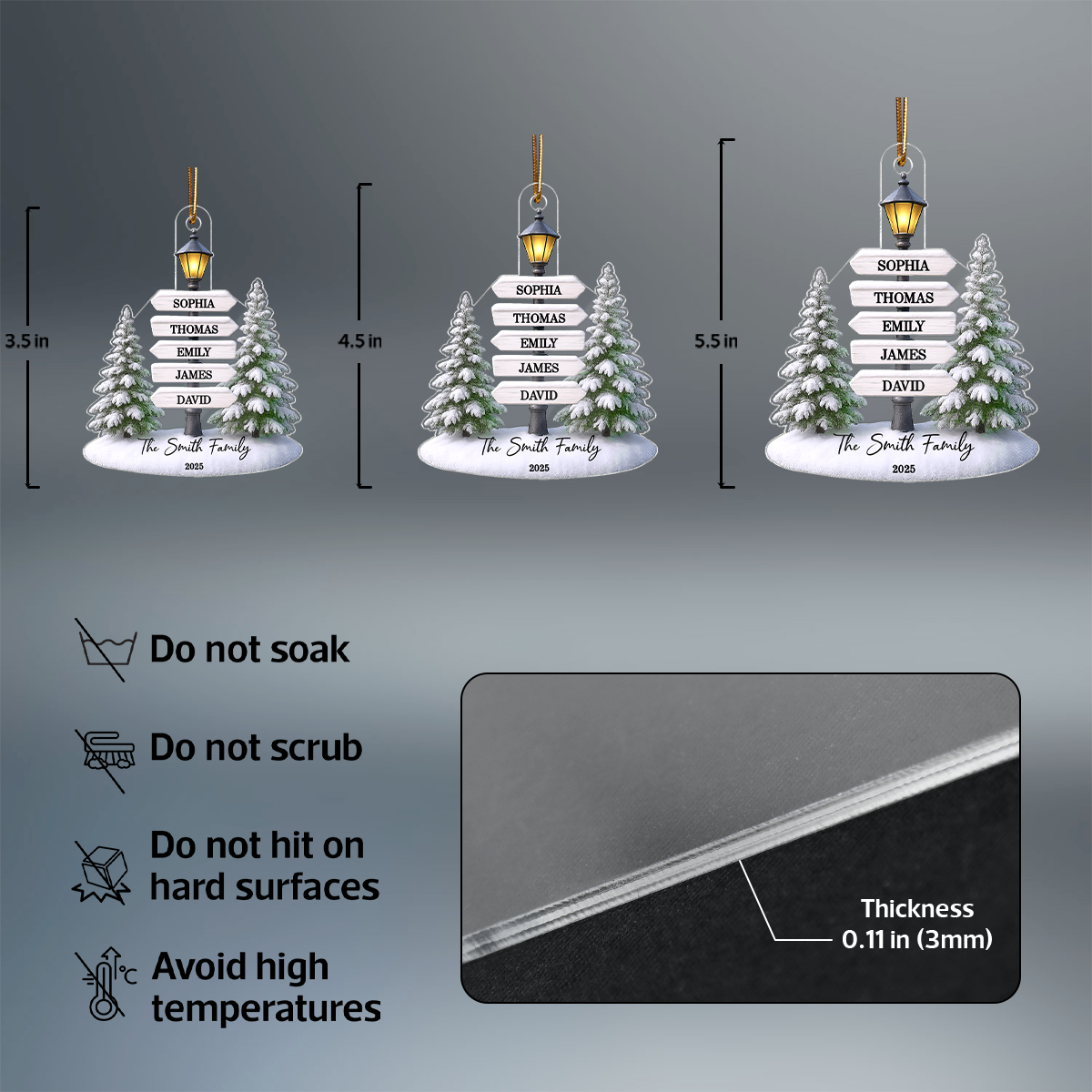 Christmas Family Lamp Posts Directional Signs - Personalized Acrylic Ornament - Gift For Family