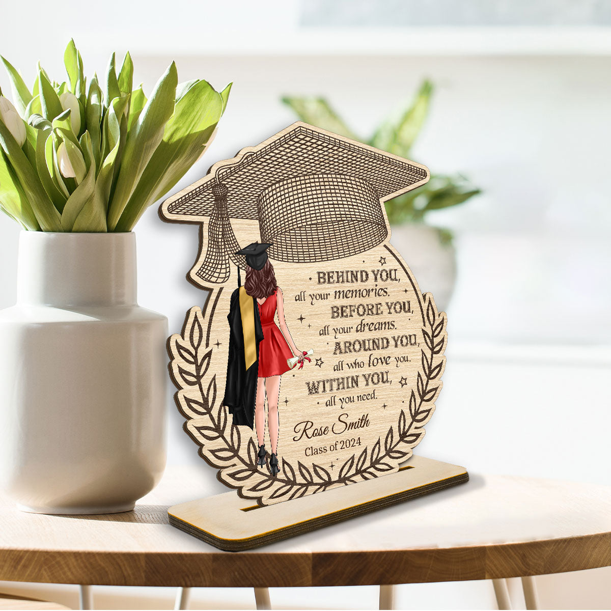 Behind You All Your Memories Graduation Gift Personalized Standing Wooden Plaque