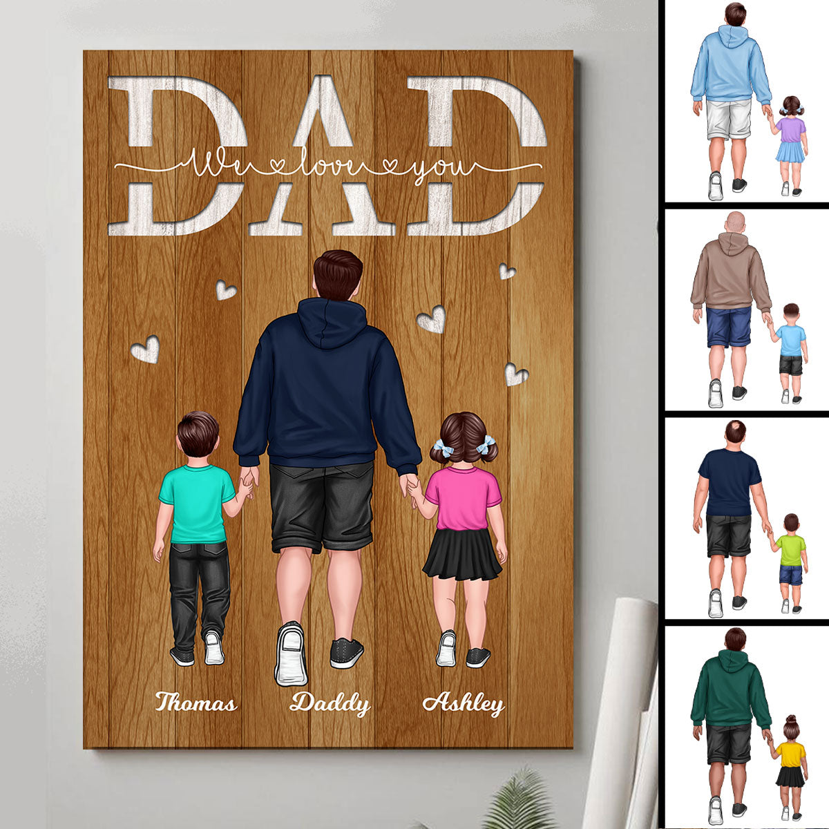 Back View Dad And Kids Walking We Love You Father‘s Day Gift Personalized Vertical Poster