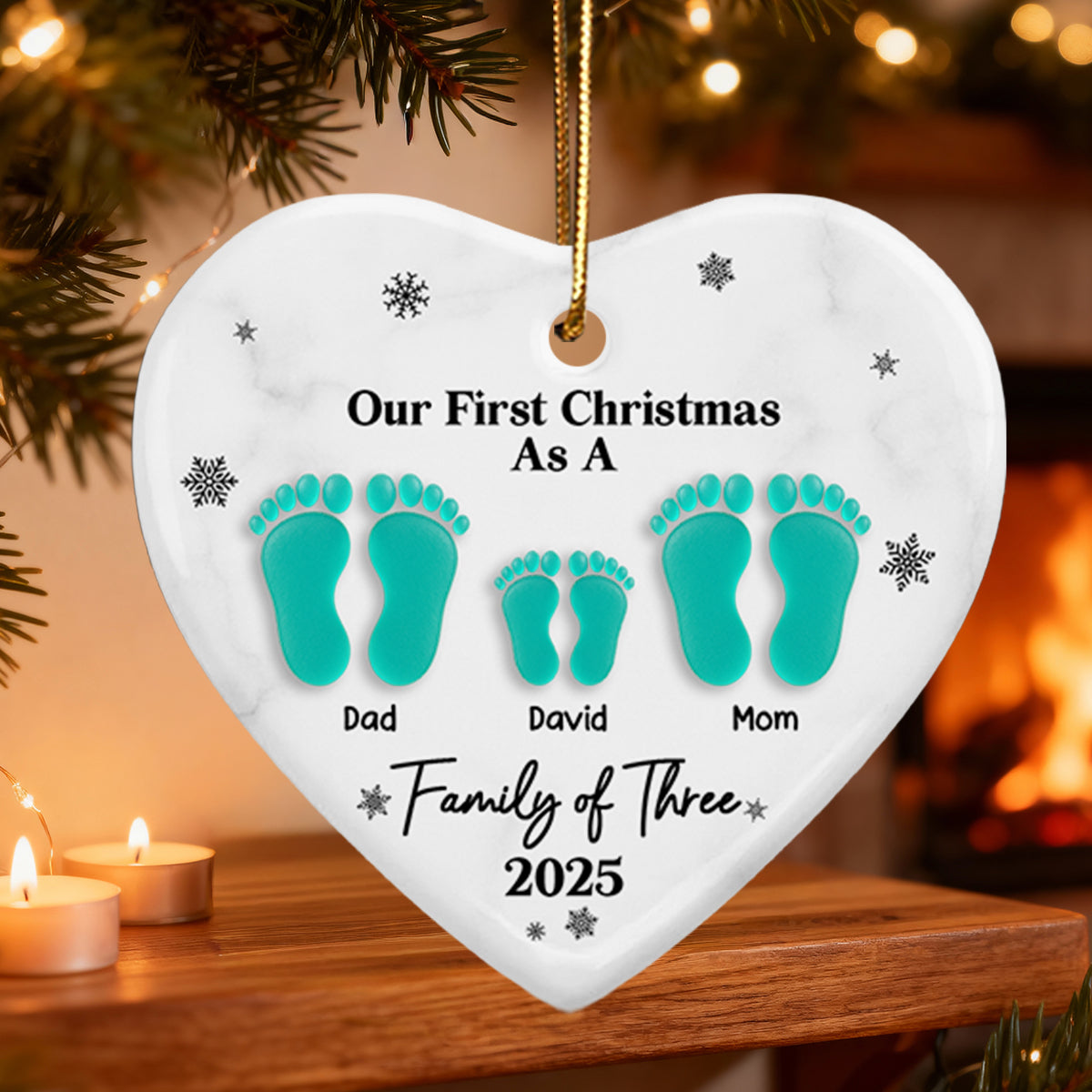 First Christmas As A Family Footprints - Personalized Ceramic Ornament With Acrylic - Christmas Gift For Baby, New Born, Family