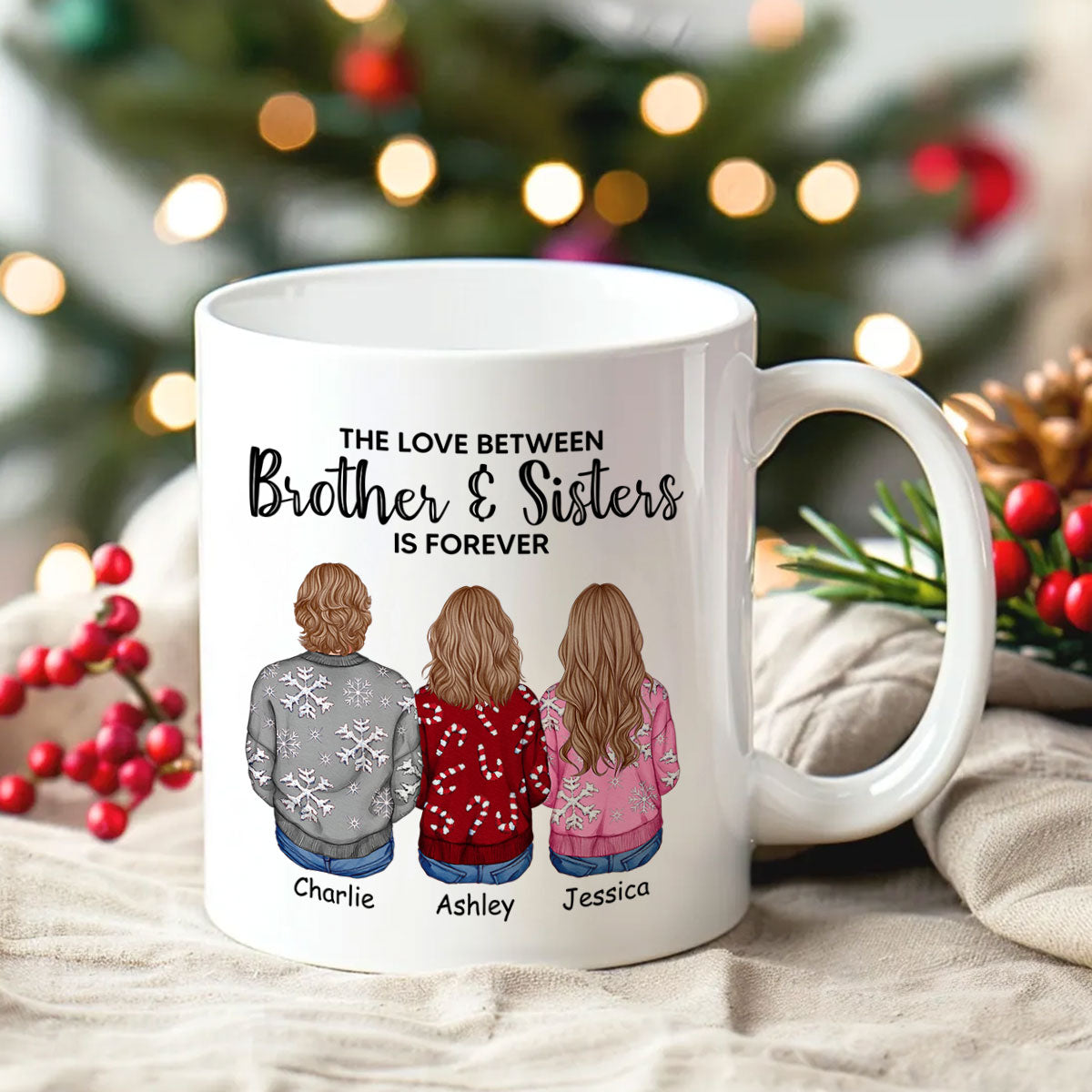Personalized Siblings Christmas Mug, Personalized Brothers and Sisters Ornament, Siblings Gift