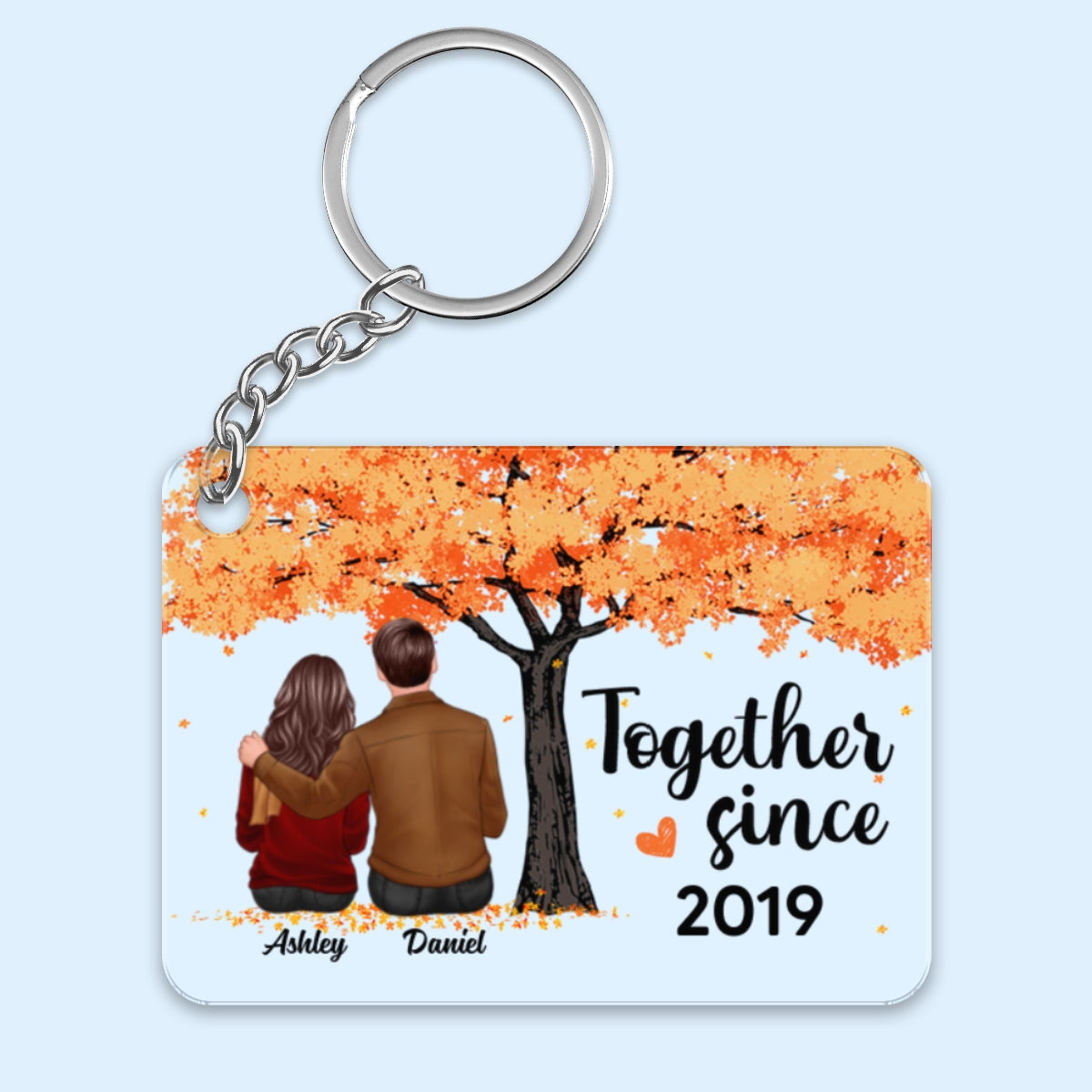 I Met You I Love You Fall Season Couple Under Tree Personalized Acrylic Keychain