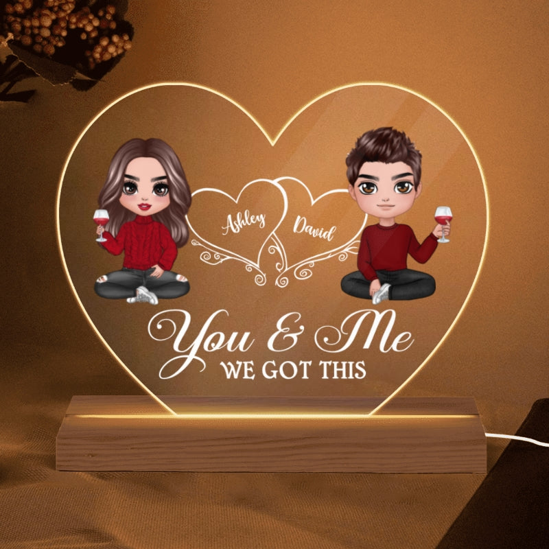 Hearts Doll Couple Sitting You And Me We Got This Gift For Him Gift For Her Personalized Custom Shape Acrylic Plaque With LED Night Light