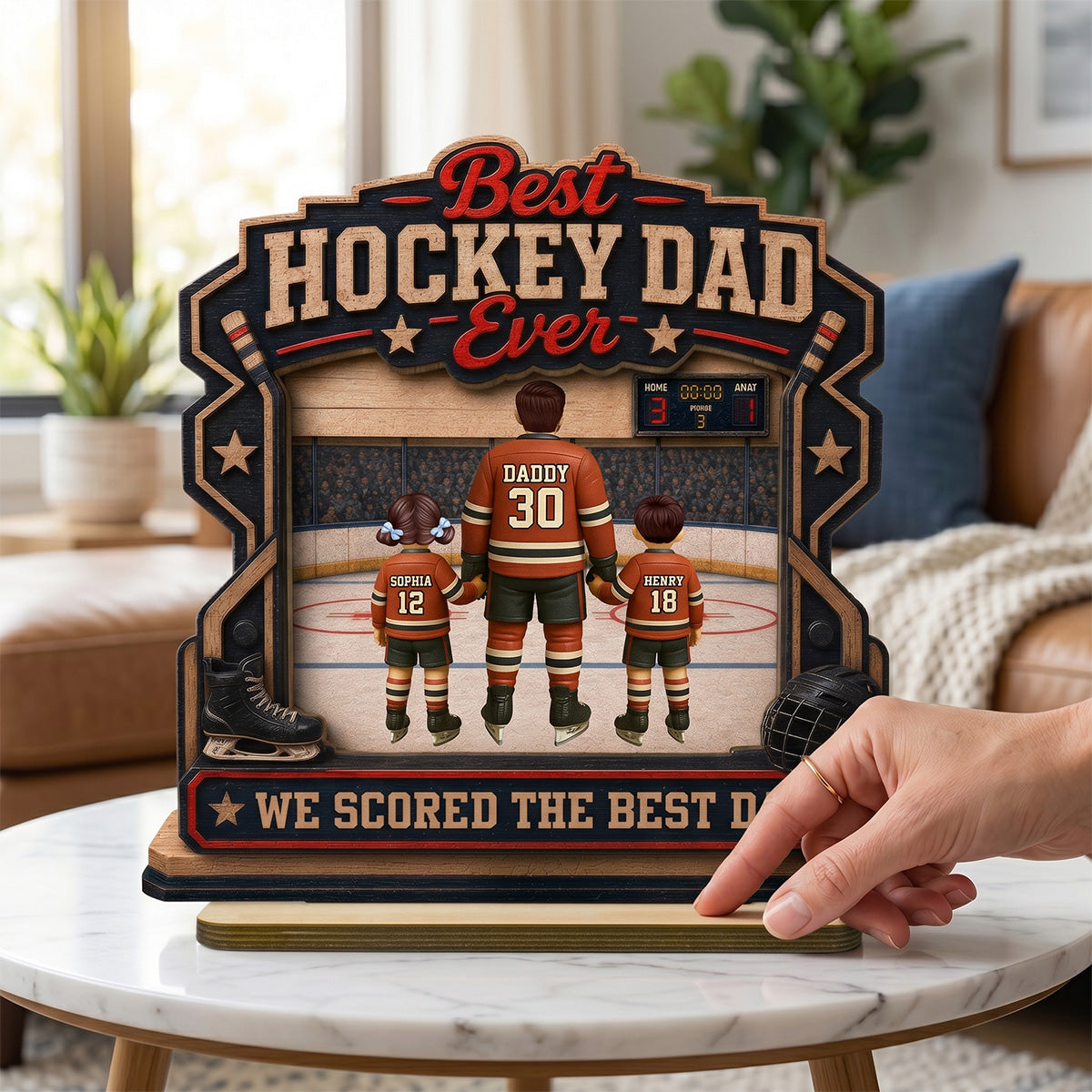 We Scored The Best Dad Hockey Dad & Kids - Personalized 2-Layered Wooden Plaque -  Gift For Hockey Dad