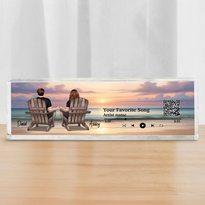 Couple Back View At Beach Favorite Song QR Code Personalized Acrylic Desk Block Plaque
