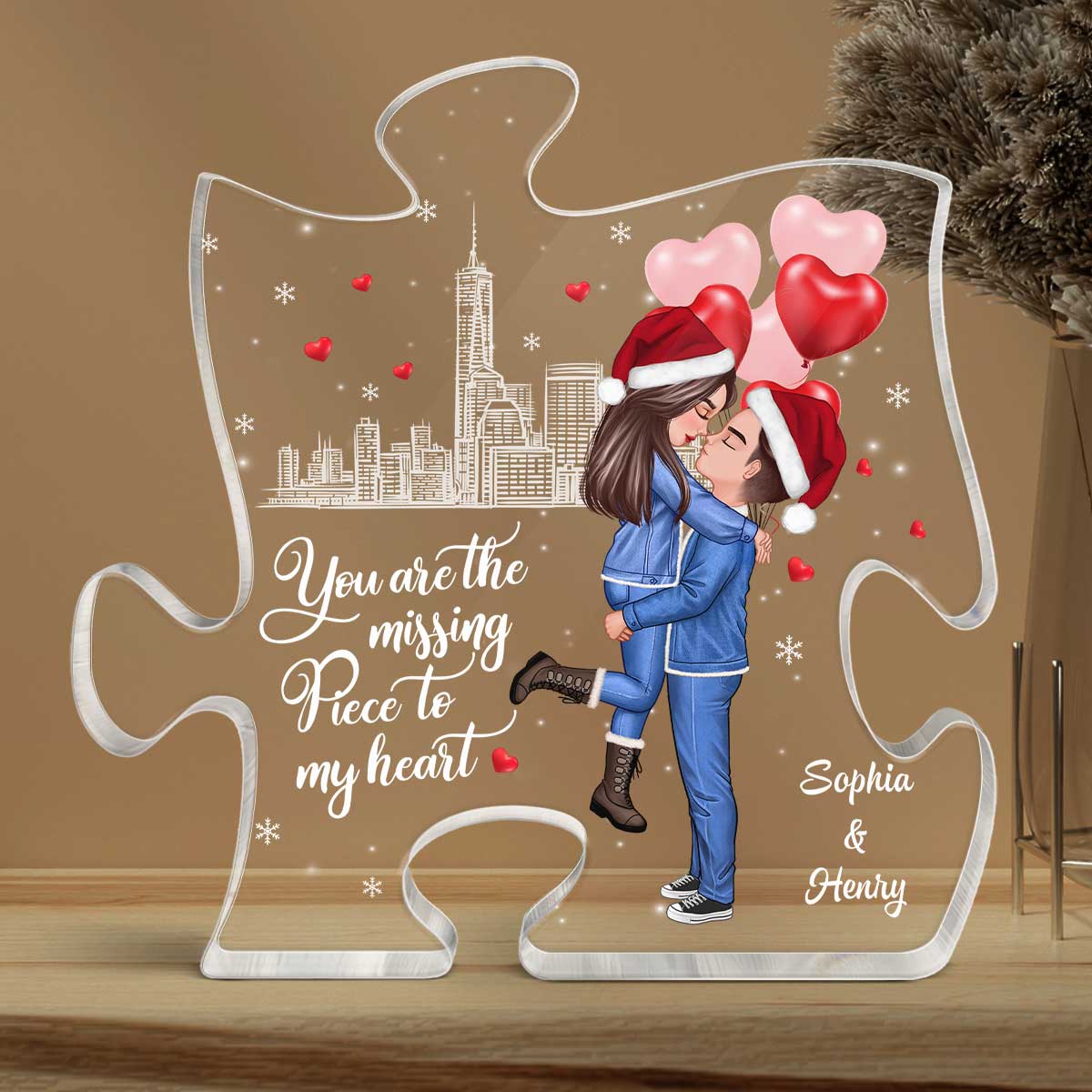The Missing Piece To My Heart Couple Christmas Personalized Puzzle Plaque