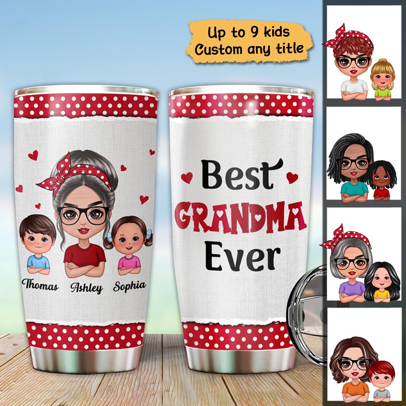Polka Dot Pattern Grandma And Grandkids Personalized Tumbler