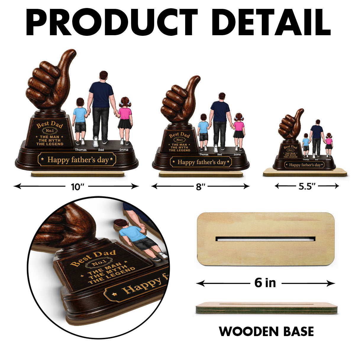 No. 1 Dad Grandpa Trophy - Personalized 2-Layered Wooden Plaque - Father's Day Gift for Dad, Husband