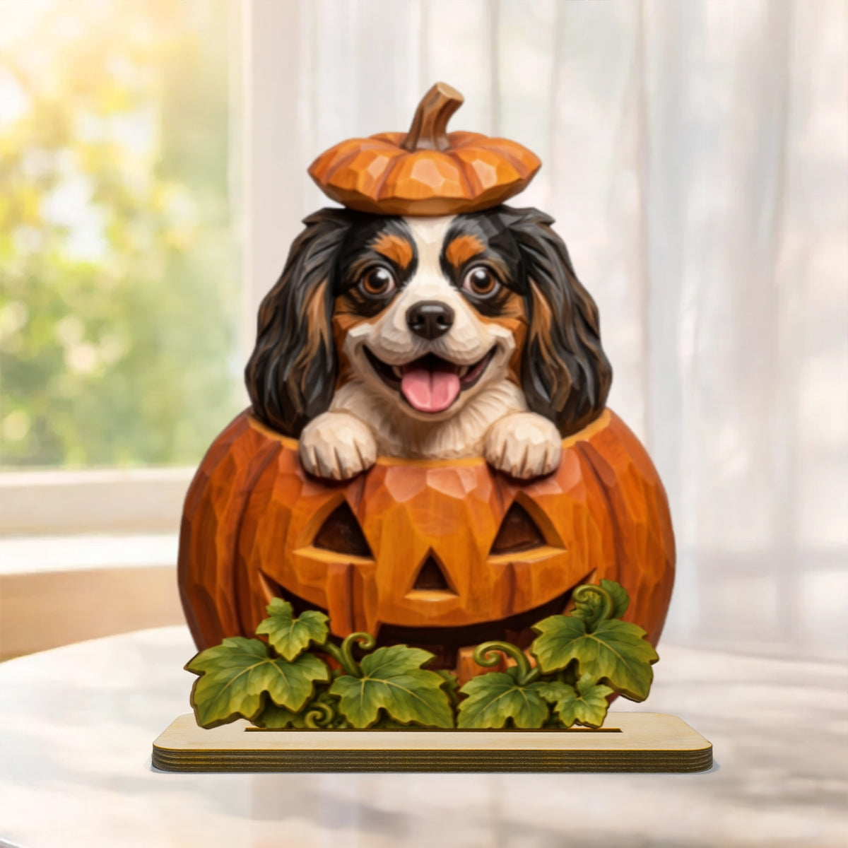 Custom Dog Cat Pumpkin Art - Personalized 2-Layered Wooden Plaque - Pet Halloween Fall Decor