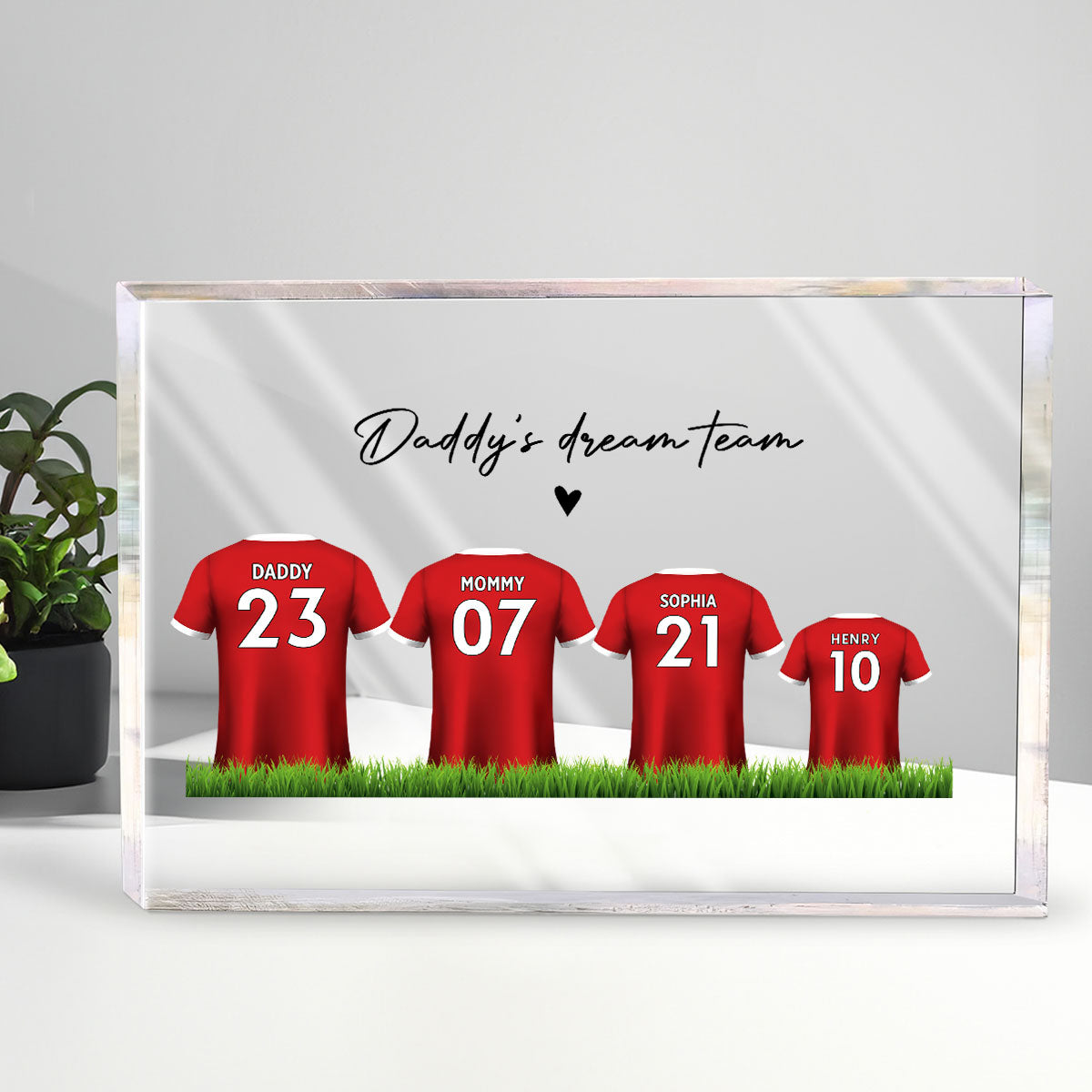 Daddy's Team Soccer Shirt Personalized Acrylic Block Plaque